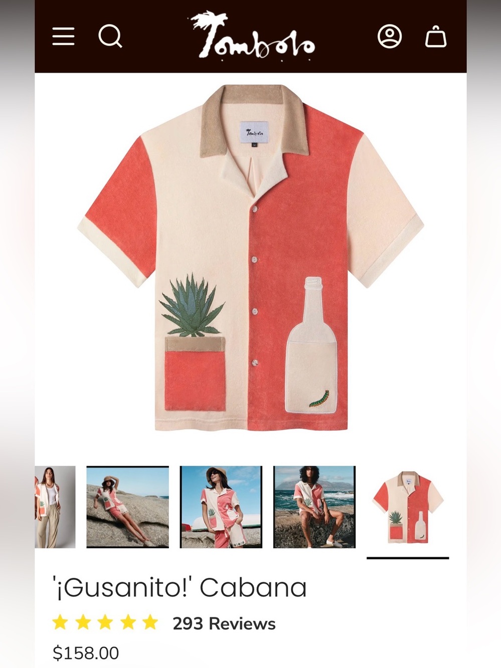 Unisex XXS Tombolo '¡Gusanito!' Coral & Cream Cabana Shirt